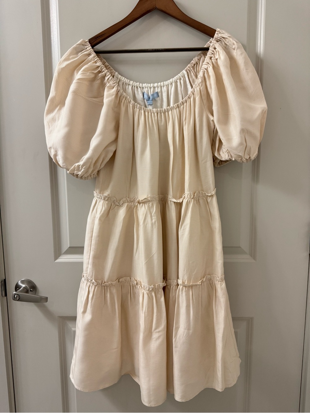 Antonio Melani Cream Puff Sleeve Fit & Flare Tiered Midi Dress Cottagecore Sz S